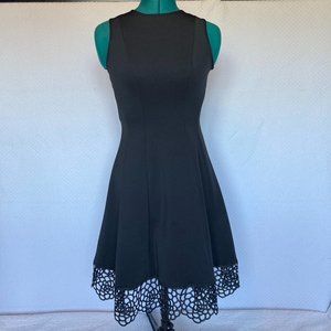 DR Collection Black Scuba A Line Dress with Laser Cut Hem sz 2P (Petite)